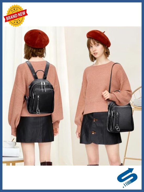 Small Genuine Leather Backpack for Women Daypack Convertible Shoulder Bag Holds main image 5